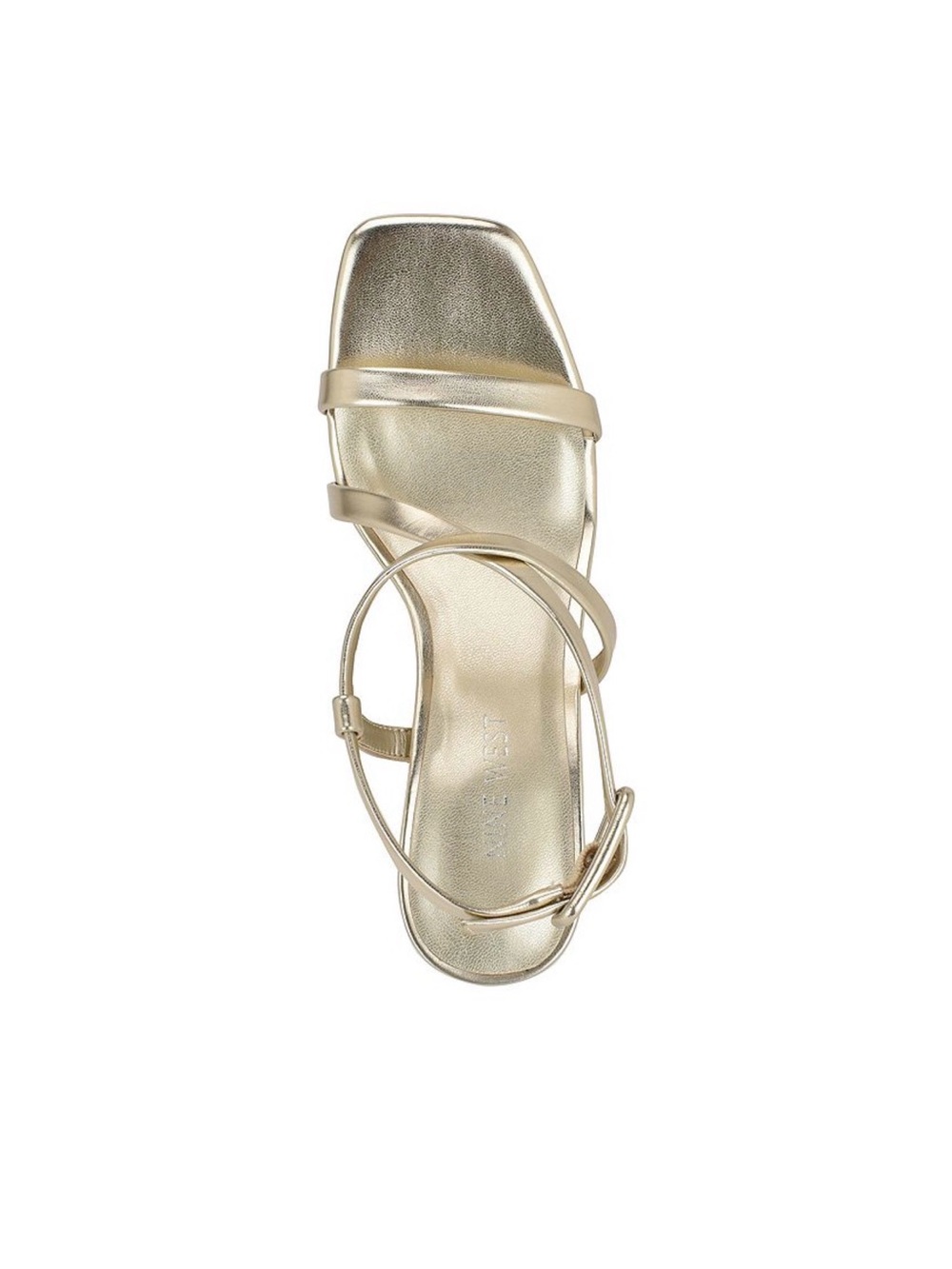 Nine West Gold Strappy Square-Toe Sandal with Ankle Strap